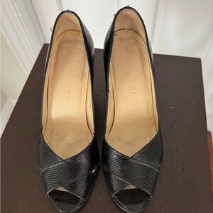 Ralph Lauren Black Open-Toe Cross-Strap Heels